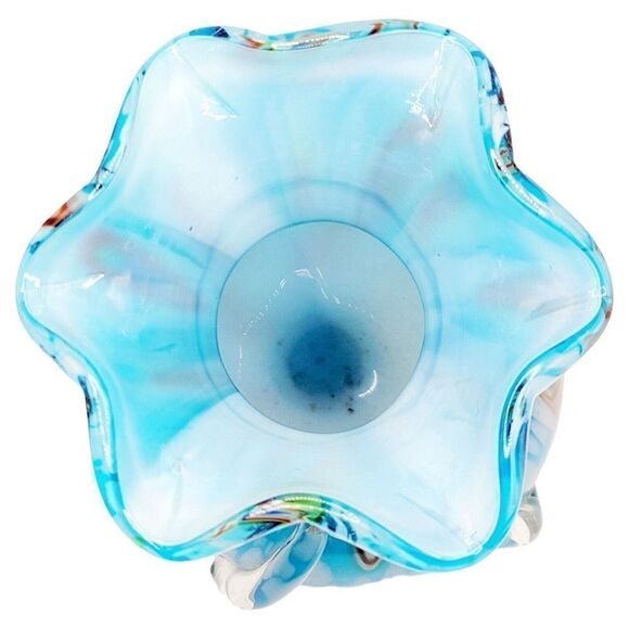 Vintage Murano Art Glass Sky Blue Millefiori Hand Blown Glass With Applied Bow - Picture 10 of 12
